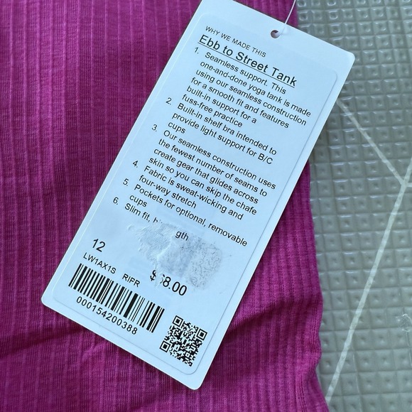 NEW Lululemon Ebb To Street Tank Size 12 Ripe‎ Raspberry LW1AX1S - Picture 3 of 5